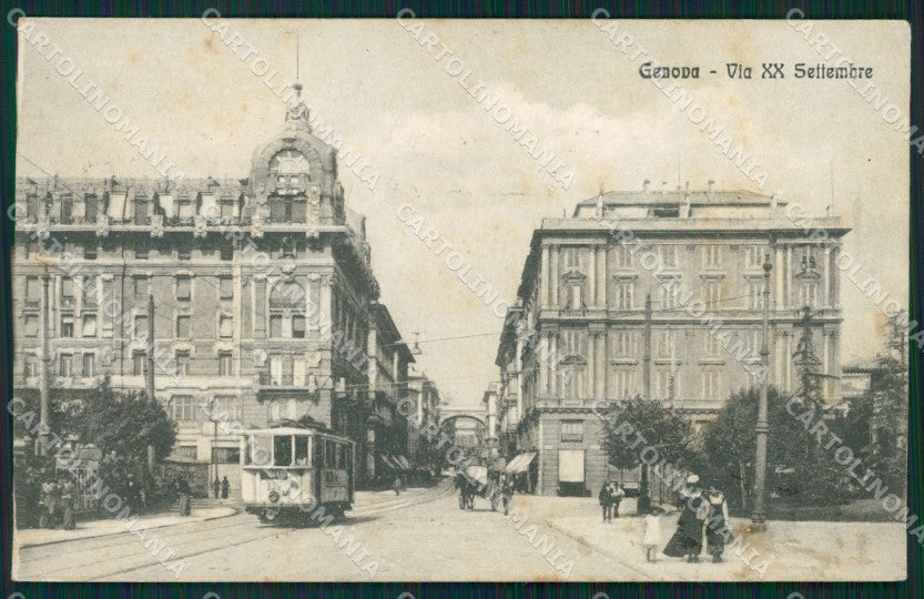 Genova Città Via XX Settembre Tram MACCHIE cartolina QZ5197 – fronte