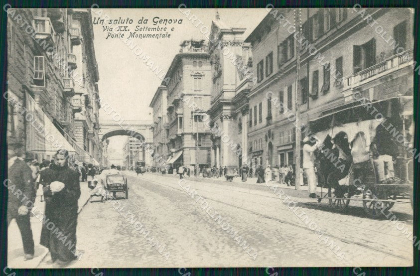 Genova Città Via XX Settembre Carretto ANGOLO SCOLLATO cartolina QZ5230 – fronte
