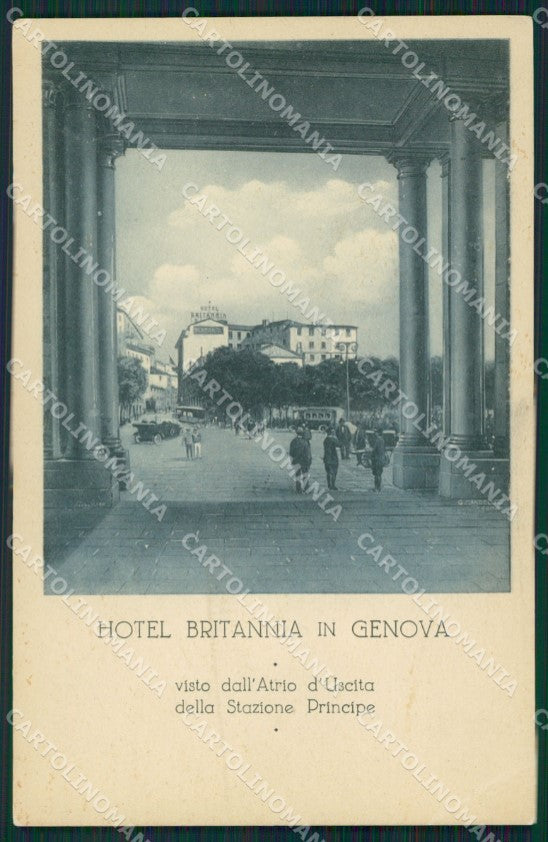 Genova Città Stazione Hotel Britannia PIEGA cartolina QZ5252 – fronte