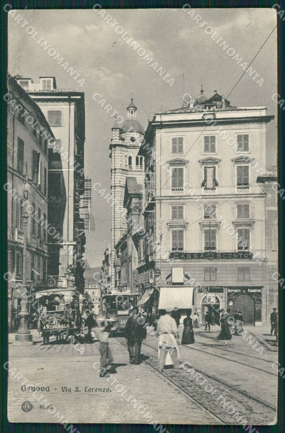 Genova Città Via San Lorenzo Tram RIPARATA cartolina QZ5298 – fronte