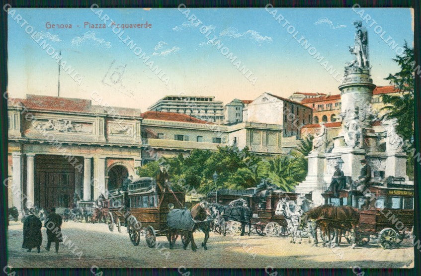 Genova Città Piazza Acquaverde Carrozze cartolina QZ5324 – fronte