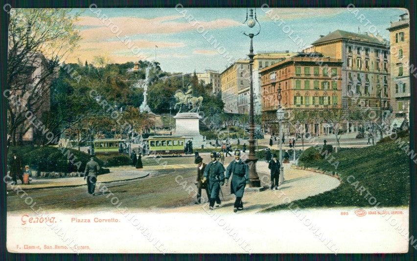 Genova Città Piazza Corvetto Tram Militari ABRASA cartolina QZ5361 – fronte