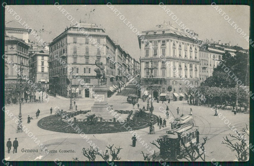 Genova Città Piazza Corvetto Tram PIEGHE SCOLLATA cartolina QZ5364 – fronte