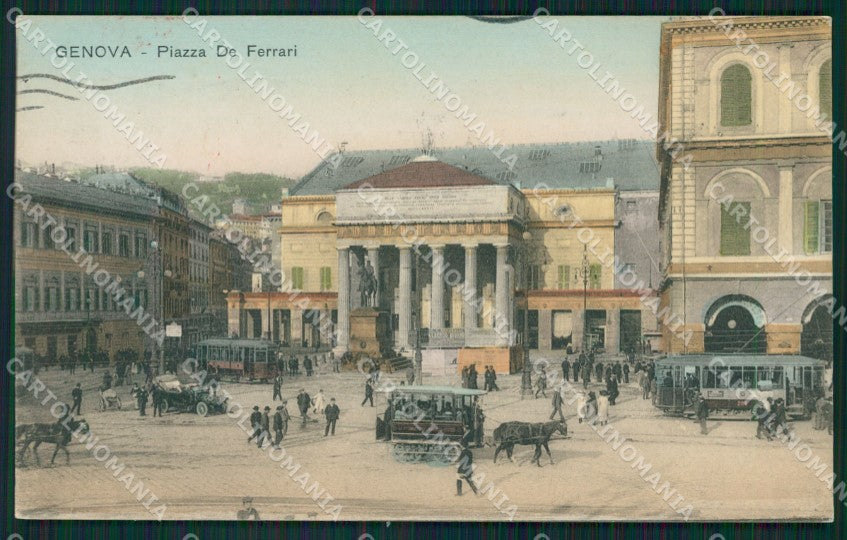 Genova Città Piazza De Ferrari Tram a Cavalli Auto cartolina QZ5374 – fronte