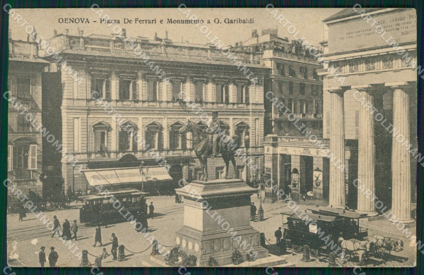 Genova Città Piazza De Ferrari Garibaldi Tram ABRASA PIEGHINA cartolina QZ5383 – fronte
