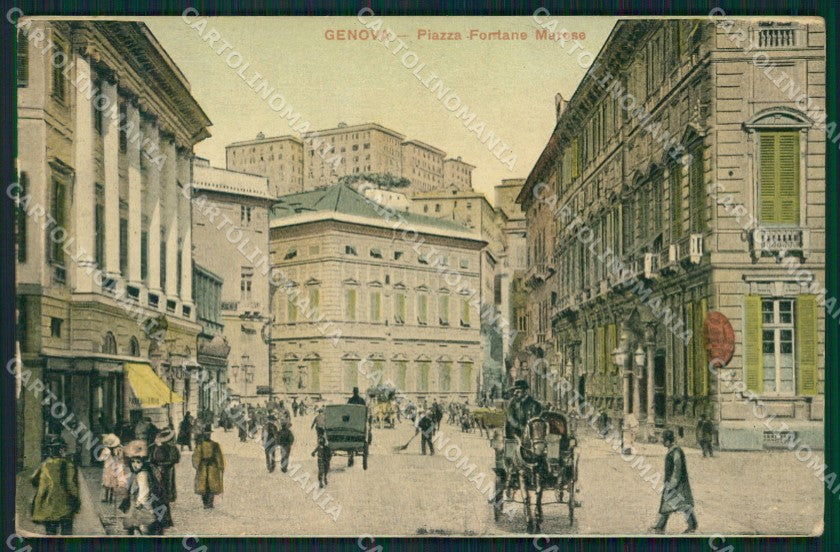 Genova Città Piazza Fontane Marose Carrozze SCOLLATA cartolina QZ5408 – fronte