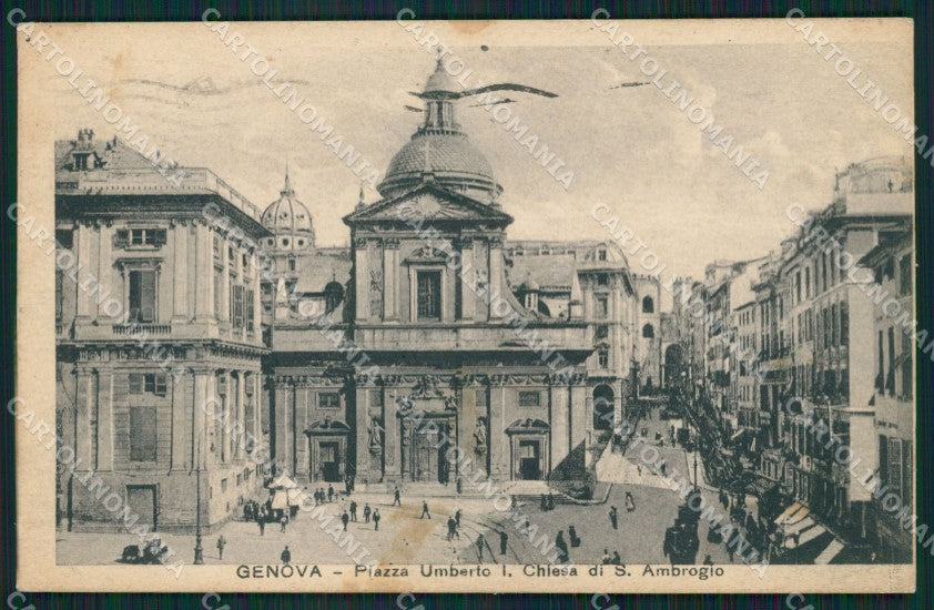 Genova Città Piazza Umberto I Sant'Ambrogio MACCHIE cartolina QZ5459 – fronte