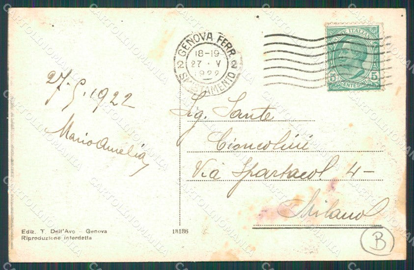 Genova Città Piazza Umberto I Sant'Ambrogio MACCHIE cartolina QZ5459 – retro