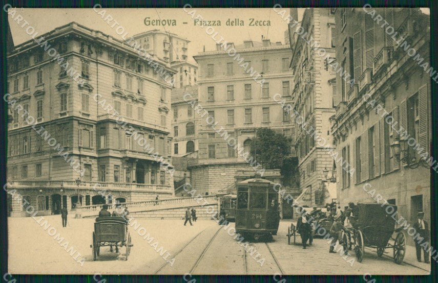 Genova Città Piazza della Zecca Tram Carrozze ABRASA cartolina QZ5471 – fronte