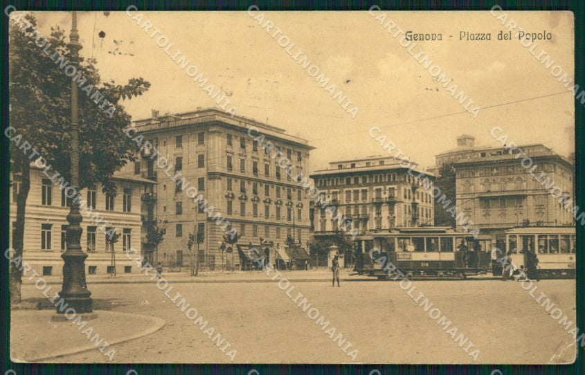 Genova Città Piazza del Popolo Tram PIEGHINA SCOLLATA cartolina QZ5495 – fronte
