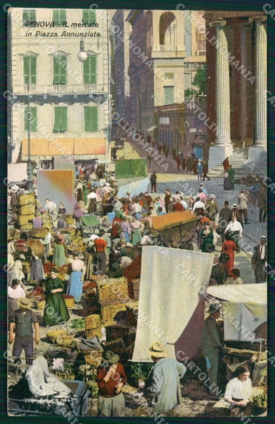 Genova Città Piazza Annunziata Mercato cartolina QZ5534 – fronte