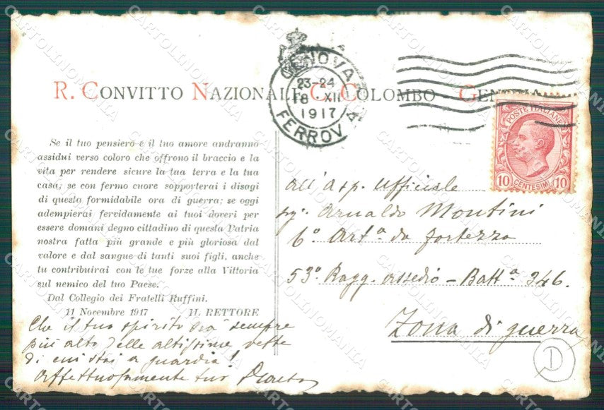 Genova Città Collegio Ruffini Propaganda WWI cartolina QZ5673 – retro
