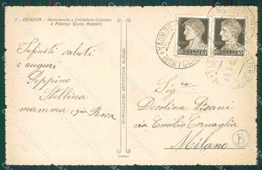 Genova Città Albergo Savoy Majestic Auto cartolina QZ5754 – retro