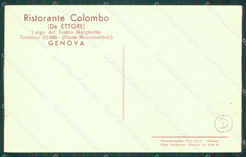 Genova Città Ristorante Colombo Pubblicitaria cartolina QZ5851 – retro