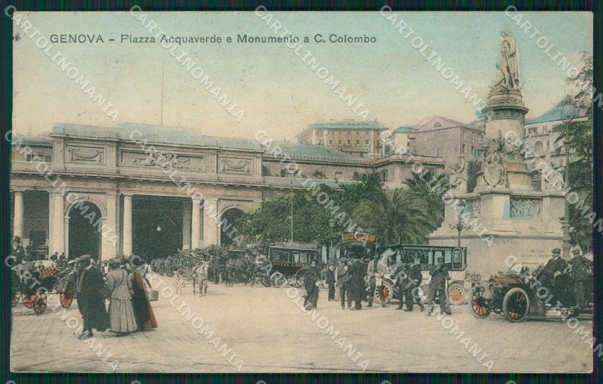 Genova Città Piazza Acquaverde Auto Carrozze PIEGHINA cartolina QZ5853 – fronte