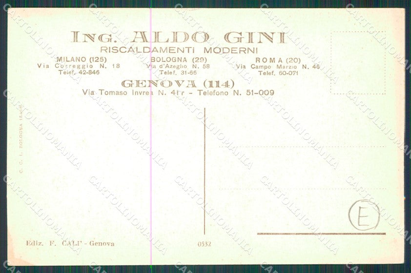 Genova Città Ing. Aldo Gini Impianti Riscaldamento cartolina QZ5859 – retro