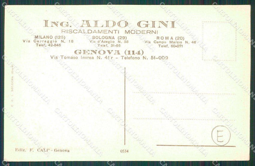Genova Città Ing. Aldo Gini Impianti Riscaldamento cartolina QZ5865 – retro