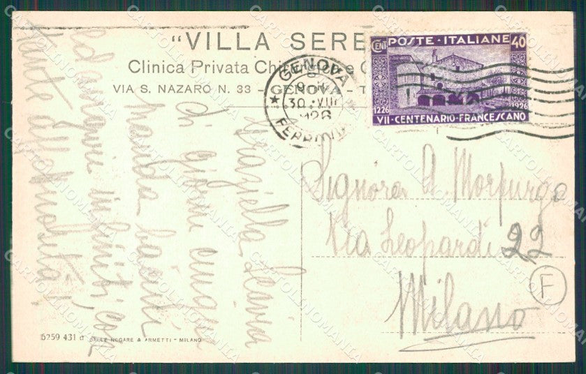 Genova Città Villa Serena Clinica Pubblicitaria cartolina QZ5877 – retro