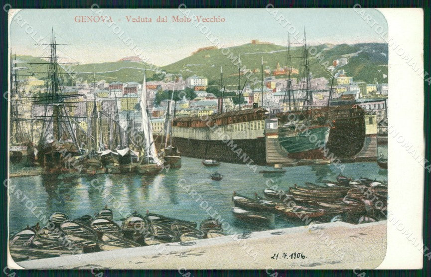 Genova Città Porto Molo Vecchio PIEGA cartolina QZ6077 – fronte
