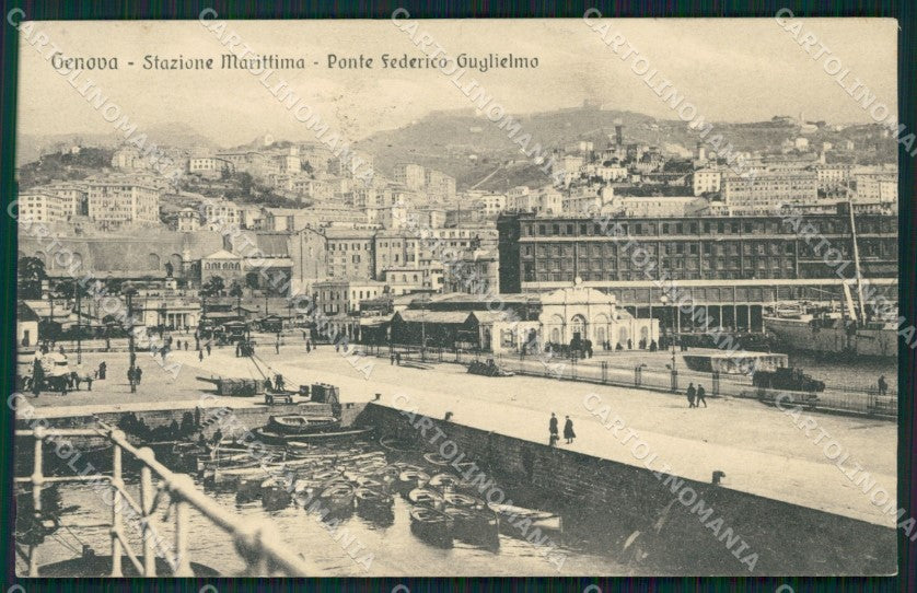 Genova Città Stazione Marittima Ponte Guglielmo PIEGHINE cartolina QZ6087 – fronte