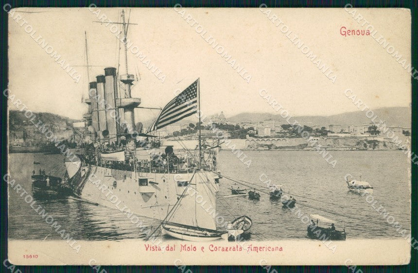 Genova Città Porto Corazzata Americana PIEGA cartolina QZ6111 – fronte