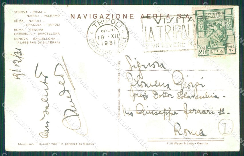 Genova Città Idrovolante Dornier Wal PIEGATA cartolina QZ6188 – retro