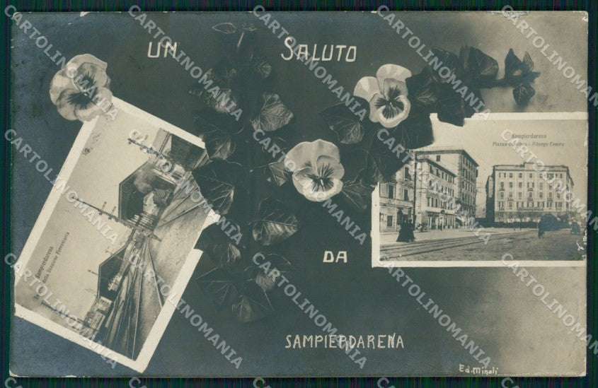 Genova Sampierdarena Saluti da Minali PIEGA Foto cartolina QZ6393 – fronte