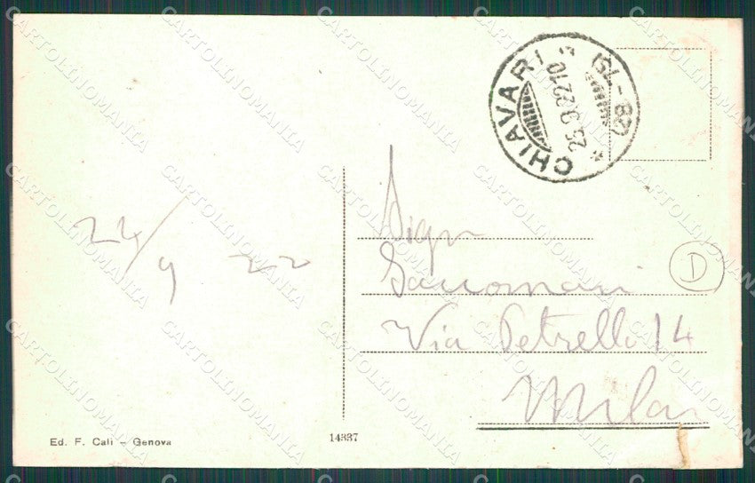 Genova Chiavari Garibaldi PIEGA cartolina QZ6526 – retro