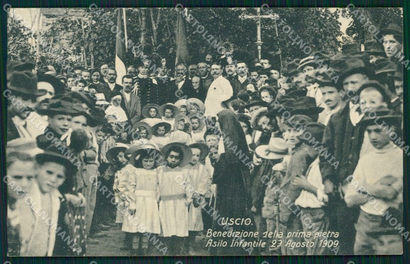 Genova Uscio Asilo Posa prima Pietra 1909 cartolina QZ6849 – fronte