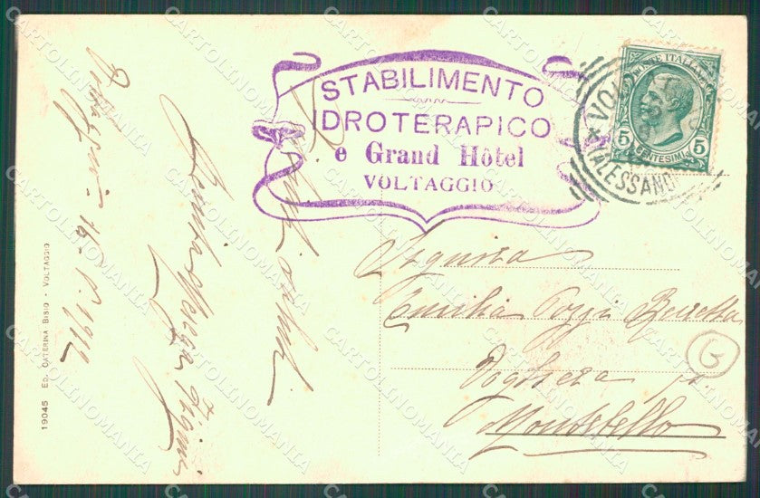 Alessandria Voltaggio Stabilimento Idroterapico PIEGHINE cartolina QZ6859 – retro