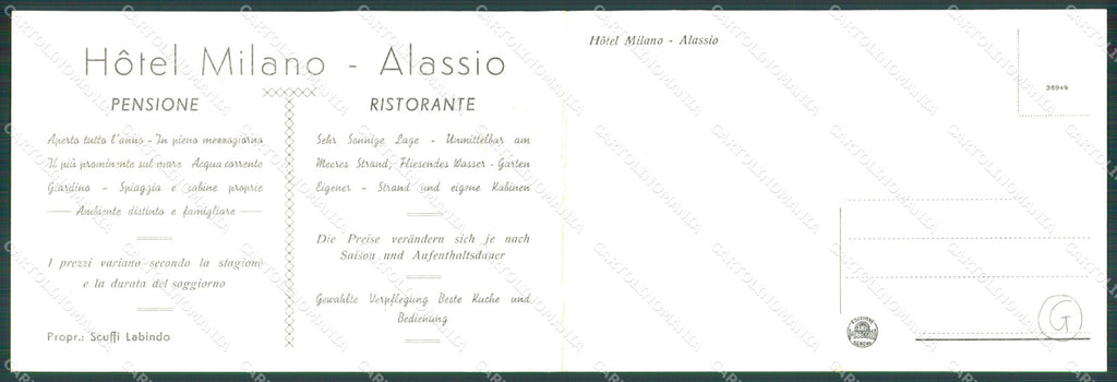 Savona Alassio Pubblicitaria Doppia cartolina QZ6997 – retro