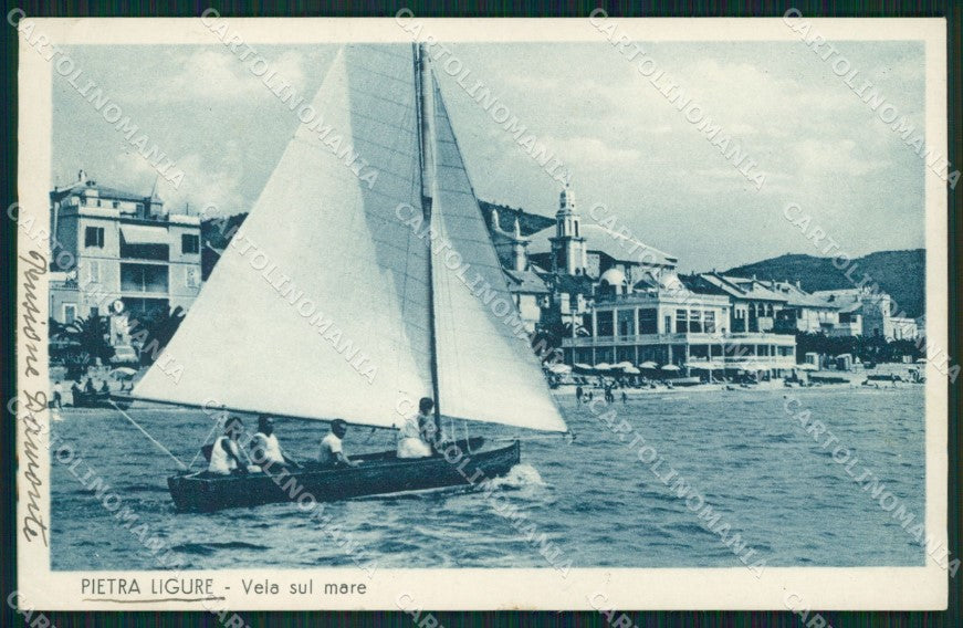 Savona Pietra Ligure Barca PIEGA ANGOLINO SCOLLATO cartolina QZ7046 – fronte