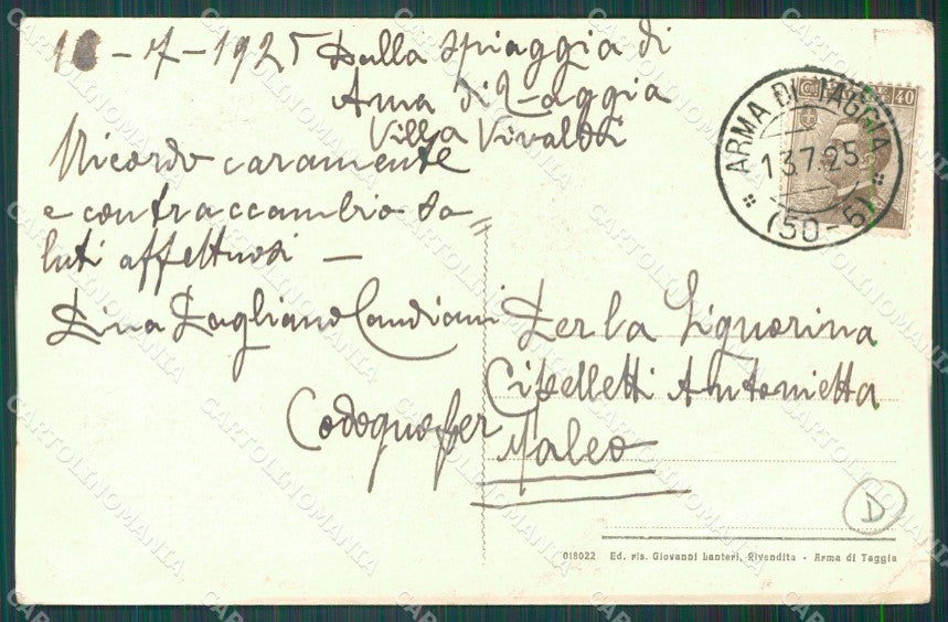 Imperia Arma di Taggia PIEGHE cartolina QZ7498 – retro