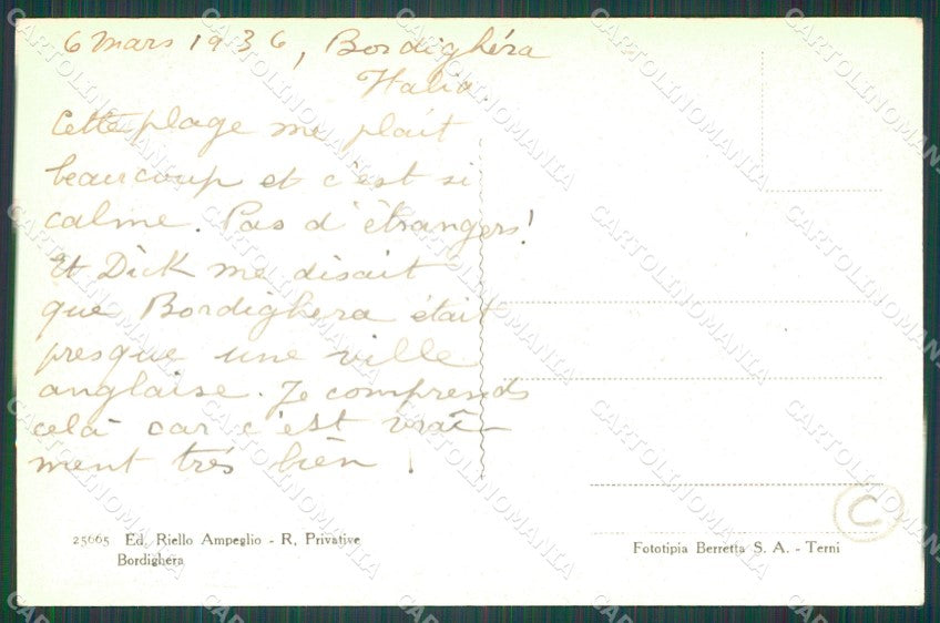 Imperia Bordighera Sant'Ampelio cartolina QZ7519 – retro