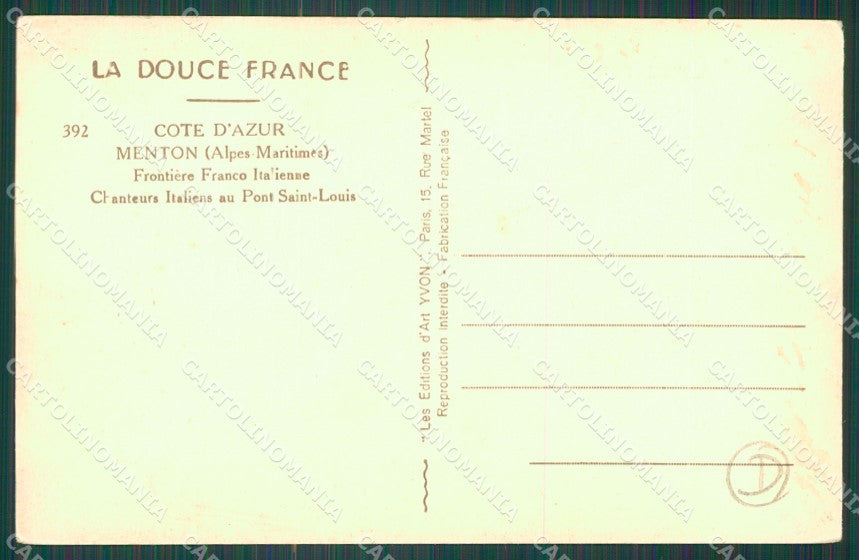 Francia Menton Mentone Frontiera Italo Francese cartolina QZ7885 – retro
