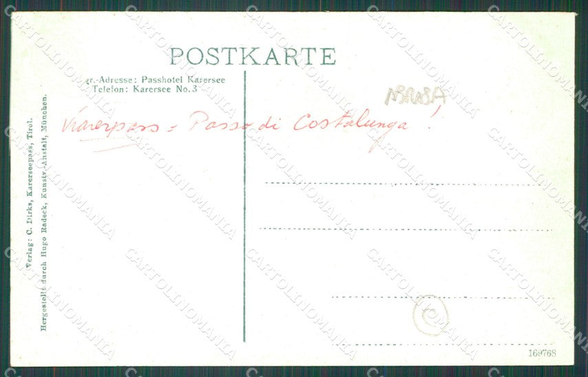 Bolzano Passo di Carezza Cimone della Pala ABRASA cartolina QZ8185 – retro