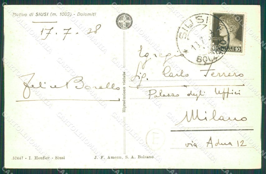 Bolzano Siusi cartolina QZ8265 – retro