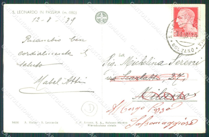 Bolzano San Leonardo in Passiria Foto cartolina QZ8350 – retro