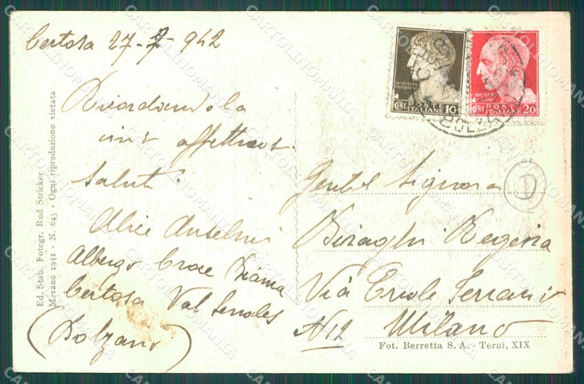 Bolzano Senales Certosa Val Senales cartolina QZ8357 – retro