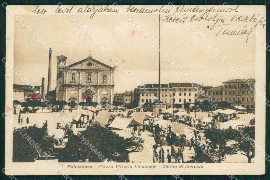 Udine Palmanova Mercato PIEGA cartolina QZ8741 – fronte