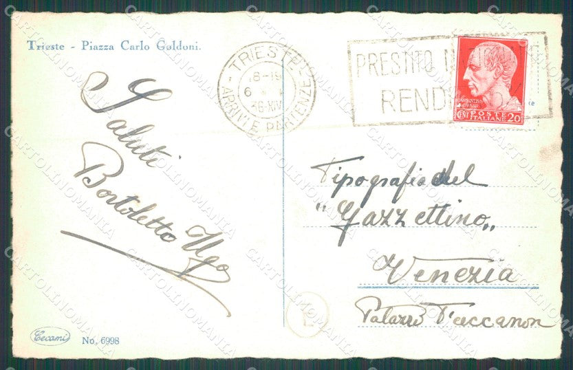 Trieste Città Mercato Tram cartolina QZ9025 – retro