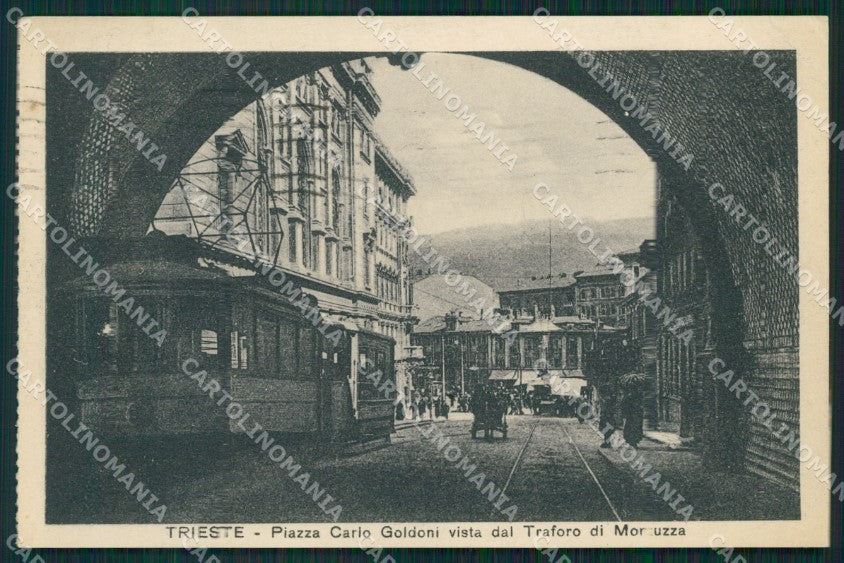 Trieste Città Tram Traforo Montuzza PIEGHINA cartolina QZ9044 – fronte