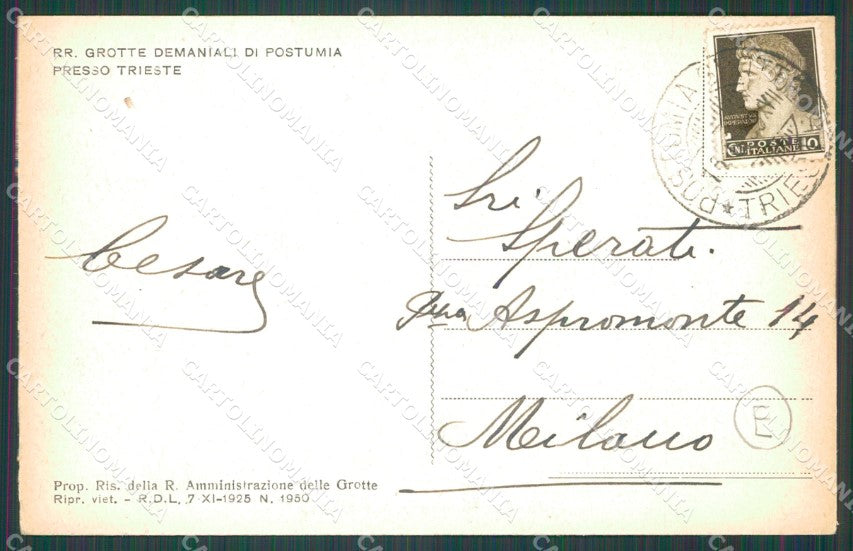 Slovenia Postumia Grotte di cartolina QZ9242 – retro