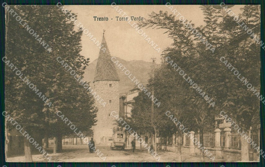 Trento Città Torre Verde RIFILATA cartolina QZ9318 – fronte
