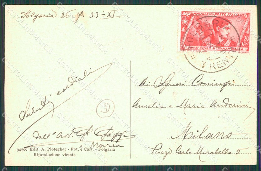 Trento Folgaria Francolini cartolina QZ9467 – retro