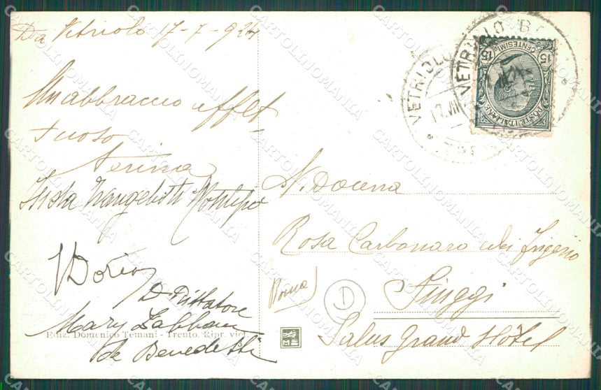 Trento Levico Terme Vetriolo PIEGA cartolina QZ9556 – retro