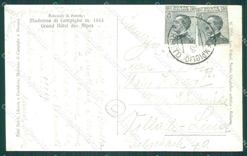 Trento Pinzolo Madonna di Campiglio RIFILATA cartolina QZ9591 – retro