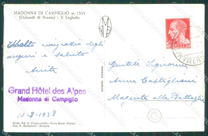 Trento Pinzolo Madonna di Campiglio Foto cartolina QZ9593 – retro