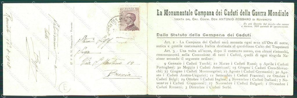 Trento Rovereto Castello Campana ai Caduti doppia cartolina QZ9690 – retro