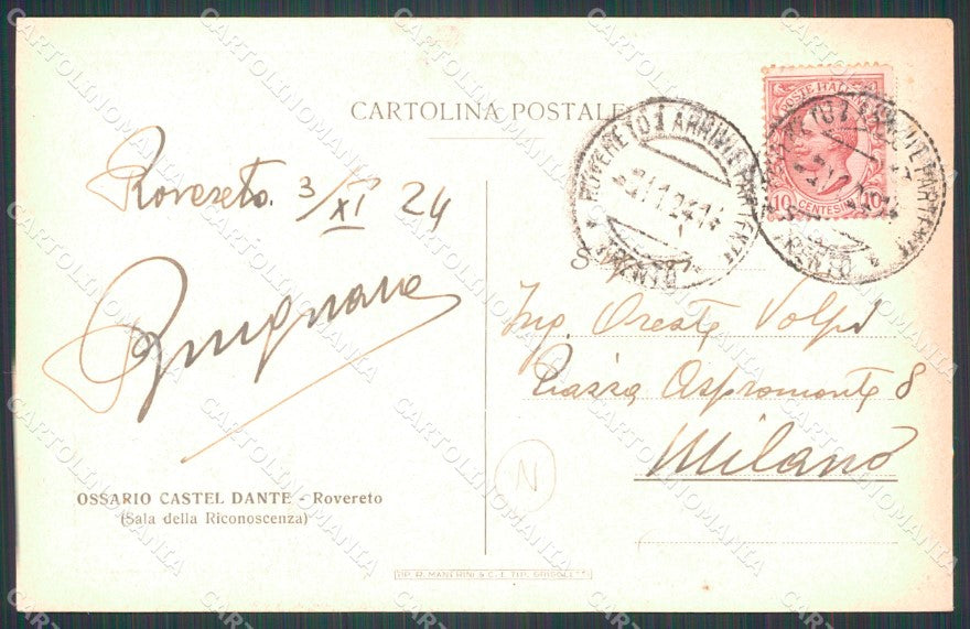 Trento Rovereto Ossario Castel Dante cartolina QZ9694 – retro